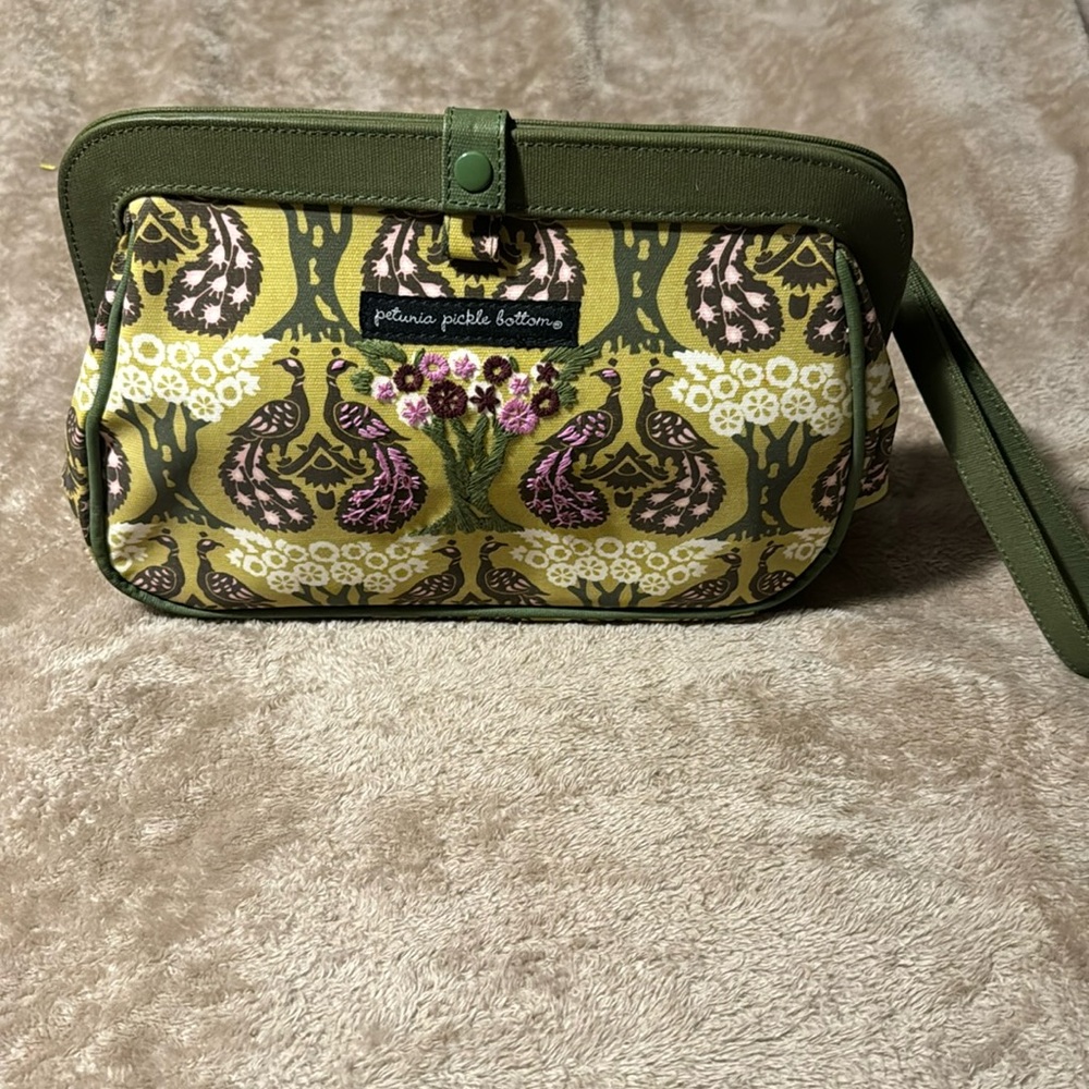 Petunia Pickle Bottom peacock diaper bag clutch